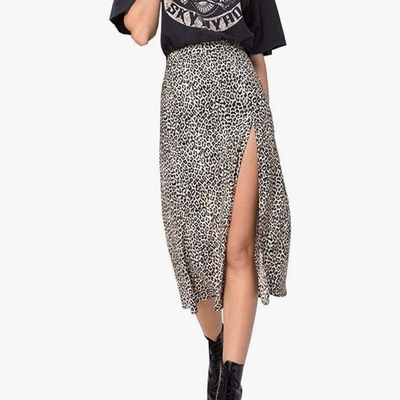 H&M Satin Polka Dot Split Side Cream Midi Skirt NWT Size 12 - Picture 11 of 12